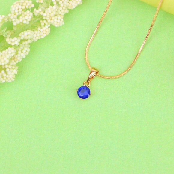 "Tiny Blue Stone Pendant in Gold Plated Brass – Elegant Minimal Detail, XPPT1762 - Picture 12 of 14